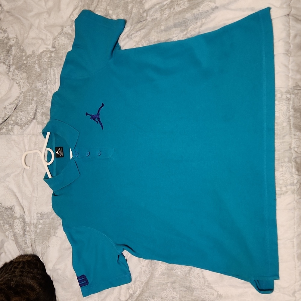 Jordan Jumpman Blue Embroidered Big Logo 1/4 Button Down Polo Shirt Vintage Y2K